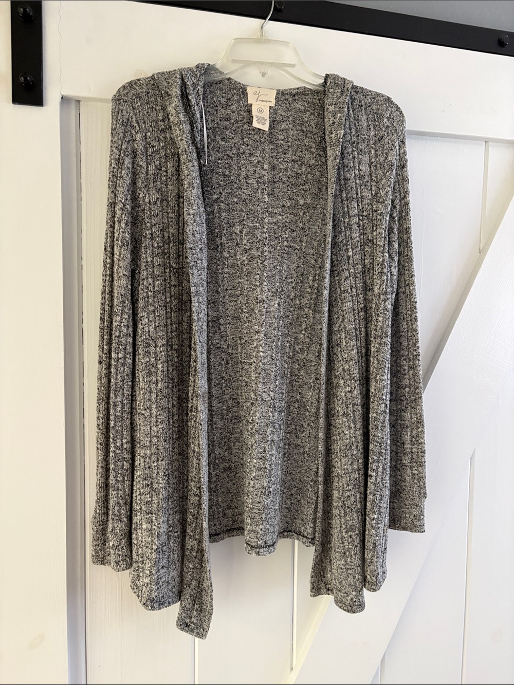 Andrea Jovine Heather gray/black Open-Front Hooded Cardigan